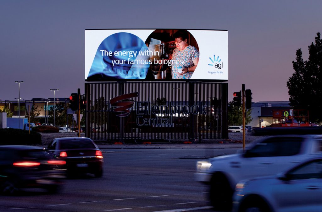 big digital billboard out the front of a shopping centre